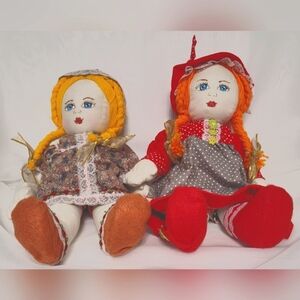2 Handpainted Cloth Dolls EUC